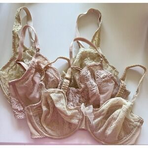 Three Wacoal Bras Size 32DD Beige Full Coverage Underwire Lace Tan Nude